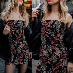 Urban Outfitters Audrey Floral Embroidered Mini Dress L Straight Neck Colorful